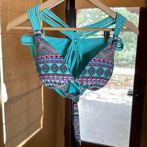Arizona Push Up Turquoise Hipster Bikini Swim Suit Size Large - Picture 1 of 8